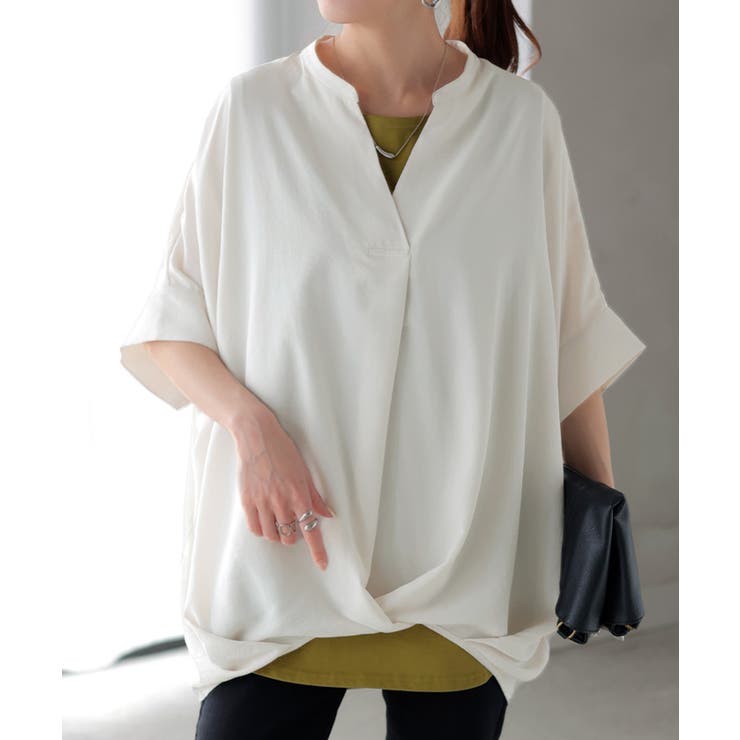 ナチュラルベージュ | ブラウス キーネック シャツ | HUG.U