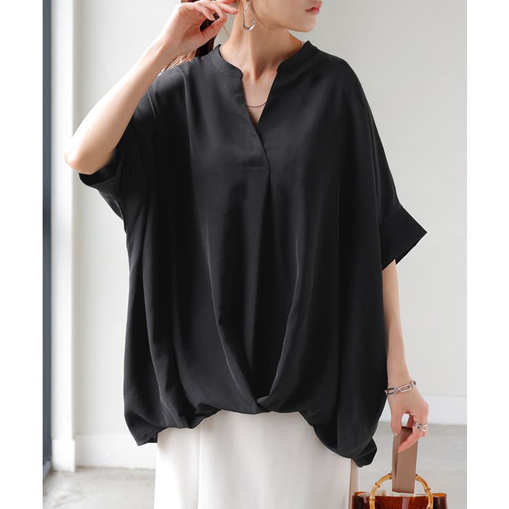 ブラック | ブラウス キーネック シャツ | HUG.U