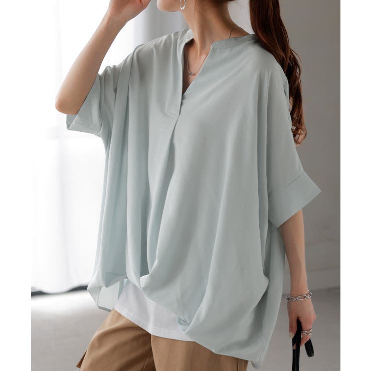 ペールブルー | ブラウス キーネック シャツ | HUG.U