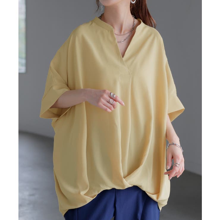 アッシュイエロー | ブラウス キーネック シャツ | HUG.U