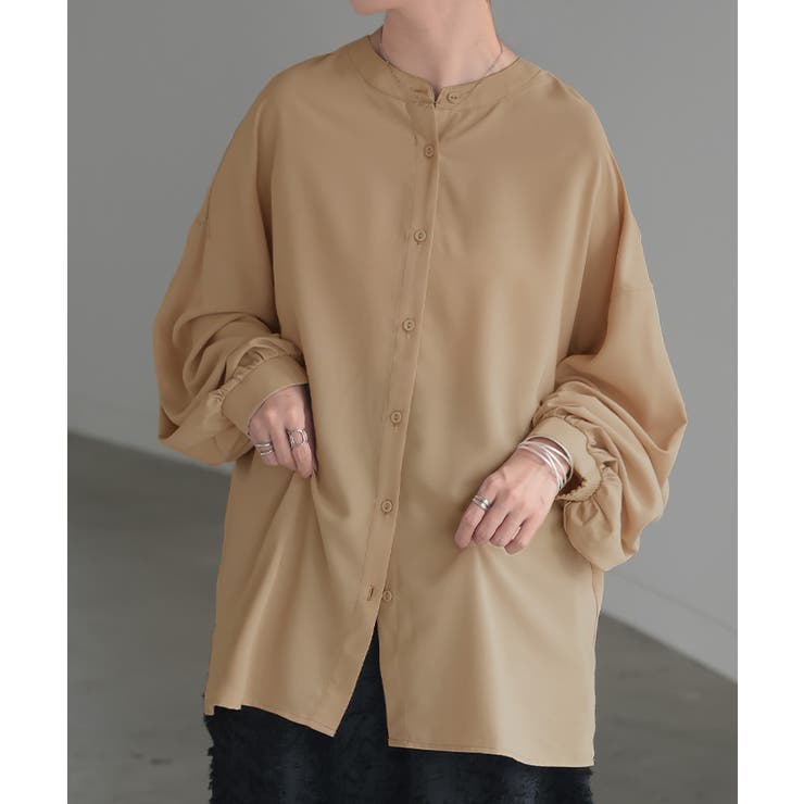 ラテベージュ | ブラウス ぽわん袖 ノーカラー | HUG.U