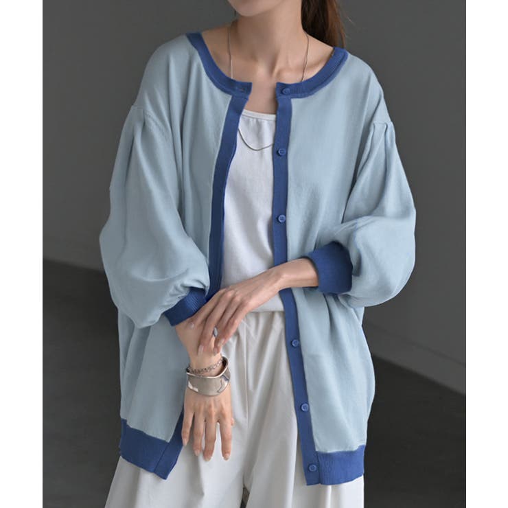 ライトブルー×ブルー | ニット カーディガン 前後2way | HUG.U