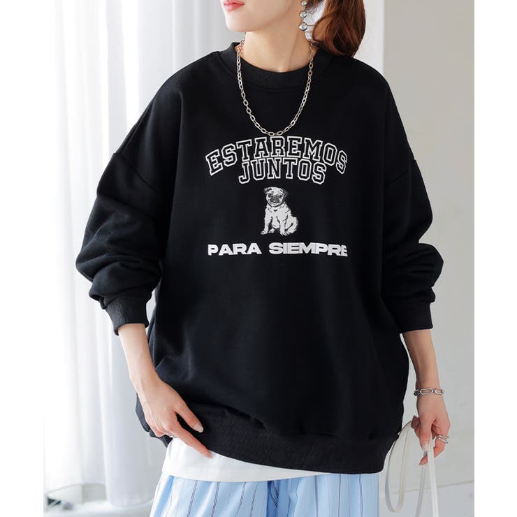 ブラック | スウェット ロゴ チュニック | HUG.U