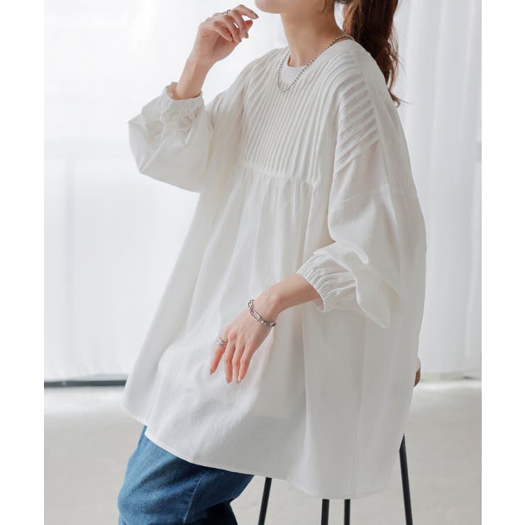 ホワイト | ブラウス 前後2WAY ノーカラー | HUG.U