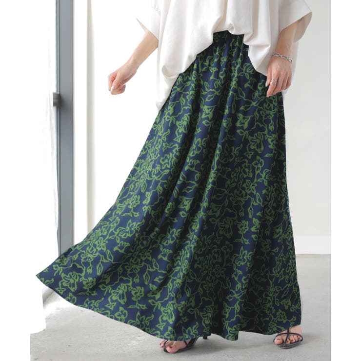 ネイビー | スカート 柄 ロング | HUG.U