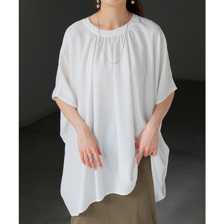 ホワイト | シャツ レディース ノーカラー | HUG.U