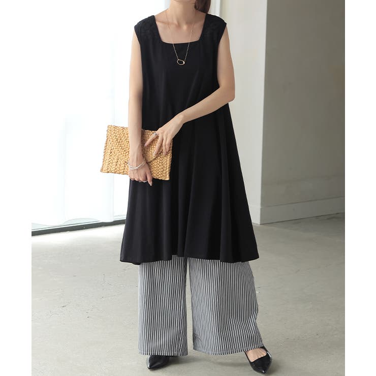 ブラック | タンクトップ 花柄 レイヤード | HUG.U