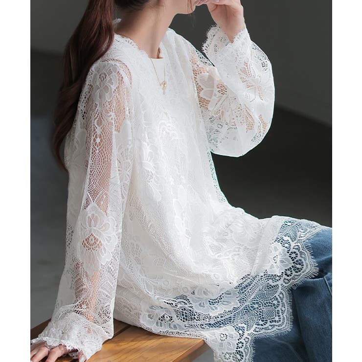 ホワイト | Tシャツ レース シアー | HUG.U