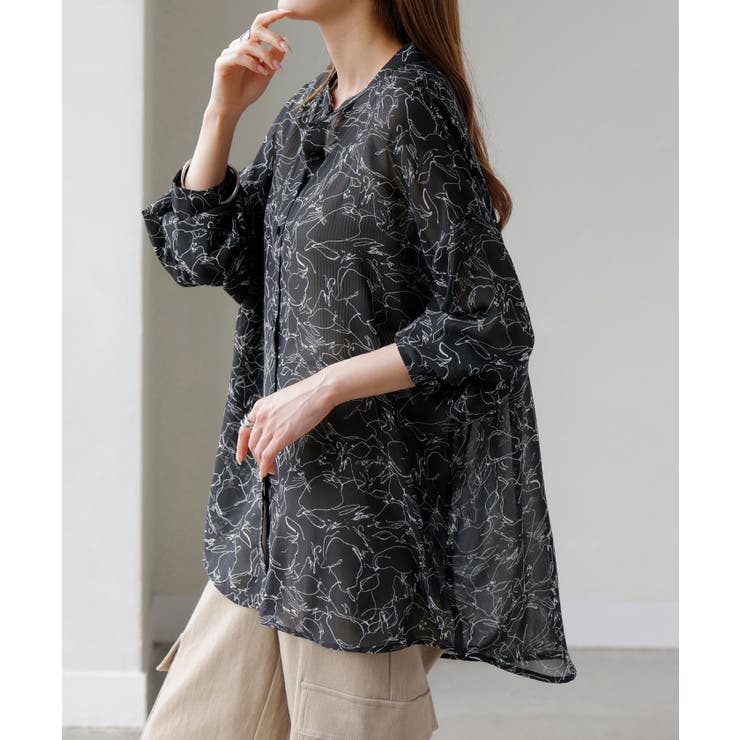 ブラック | シャツ レディース ノーカラー | HUG.U