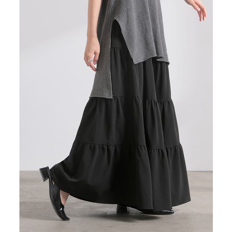 ブラック | スカート ロング ティアードスカート | HUG.U