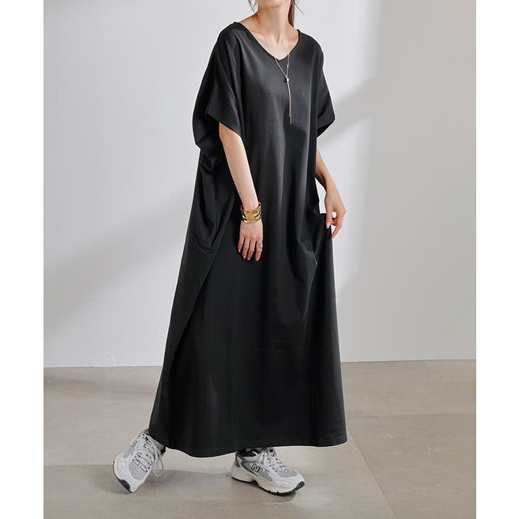 ブラック | ワンピース ロング 半袖 | HUG.U