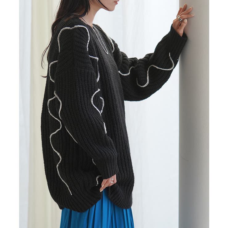 ブラック | ニット ざっくり チュニック | HUG.U