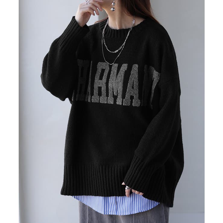 ブラック | ニット ロゴ 刺繍 | HUG.U