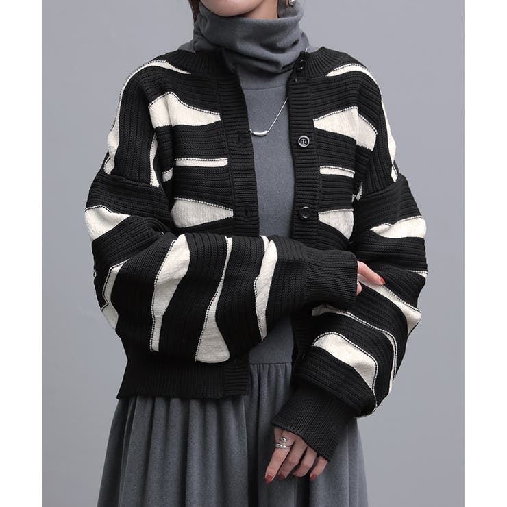 ブラック×ホワイト | カーディガン ニット トップス | HUG.U