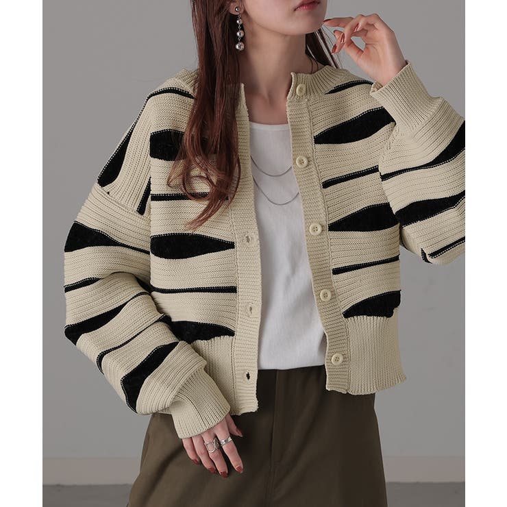 ベージュ×ブラック | カーディガン ニット トップス | HUG.U