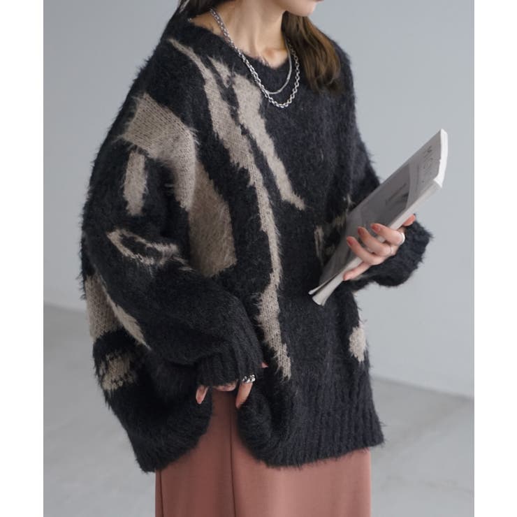 ブラックベース | ニット 柄 モヘアニット | HUG.U