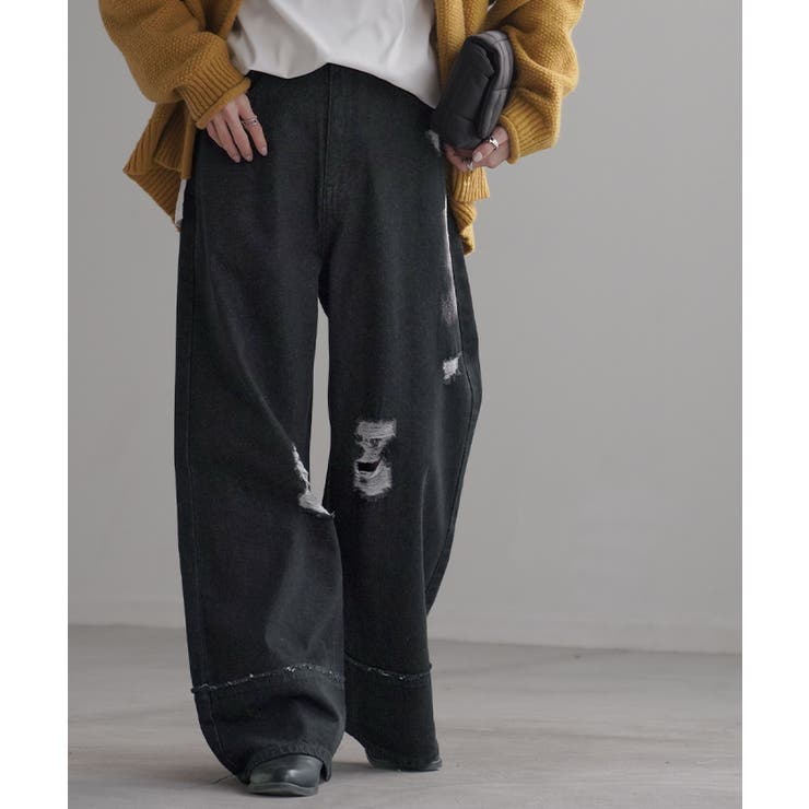 日本未入荷 CHUU★ダメージブラックワイドジーンズ 楽天市場】