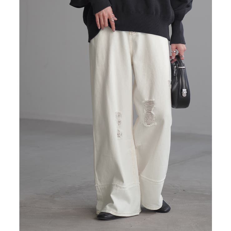 ホワイト | デニム パンツ ワイド | HUG.U