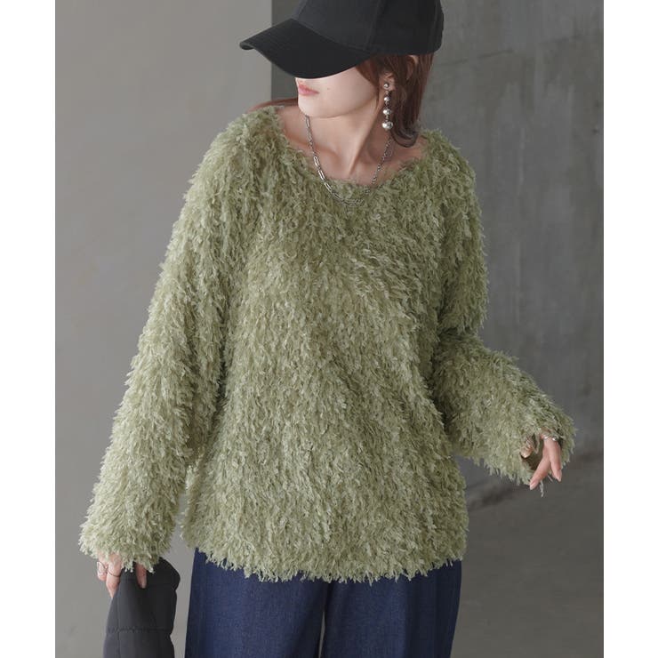 グリーン | ニット シャギー レディース | HUG.U