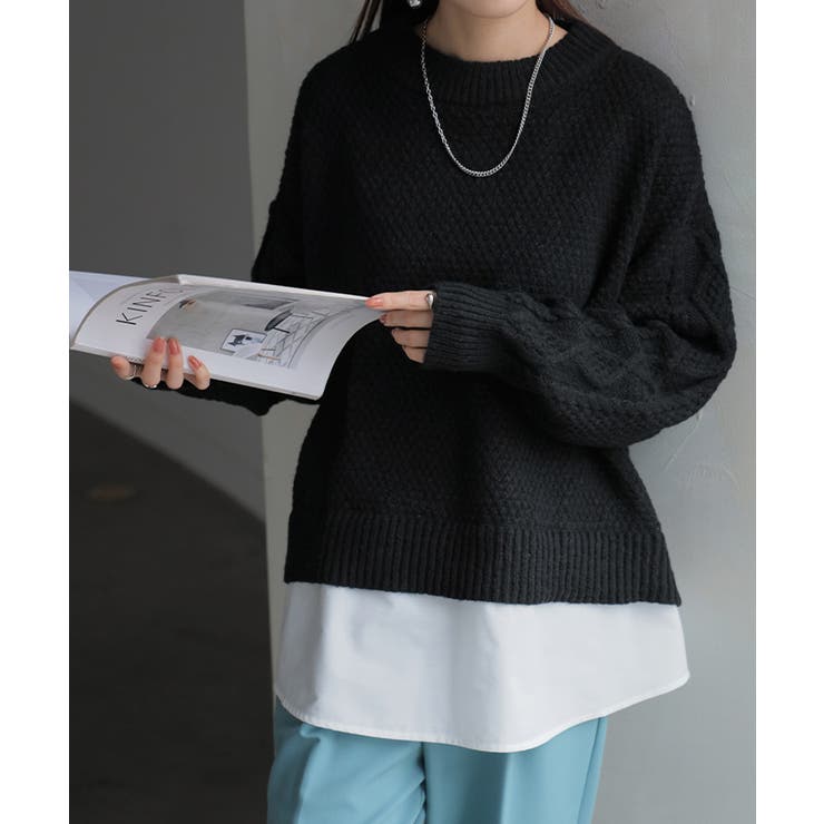 ブラック | ニット シャツ ドッキング | HUG.U