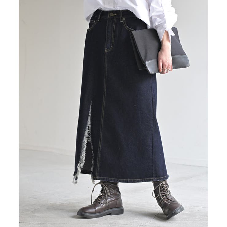 ネイビー | スカート デニム コンパクト目 | HUG.U