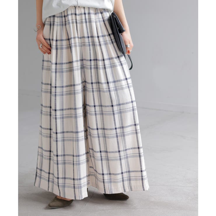 ホワイトチェック | パンツ チェック ワイドパンツ | HUG.U
