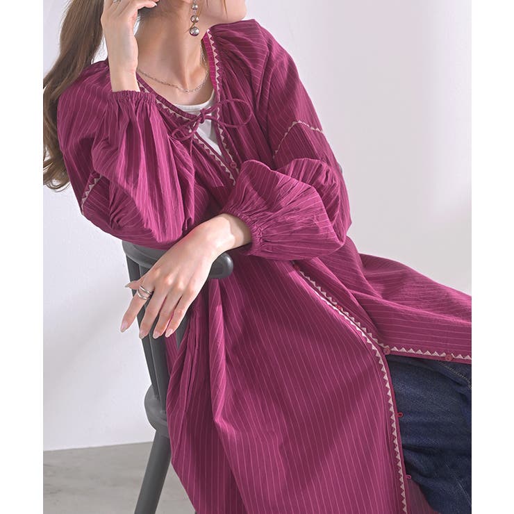 マゼンタピンク | ワンピース シャツ 刺繍 | HUG.U