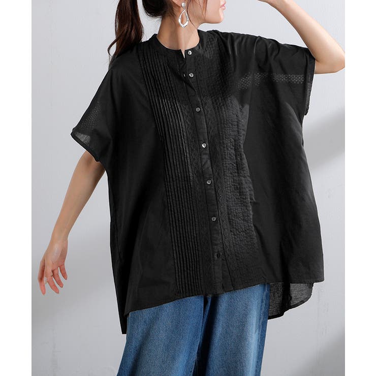 ブラック | シャツ レース ノーカラー | HUG.U