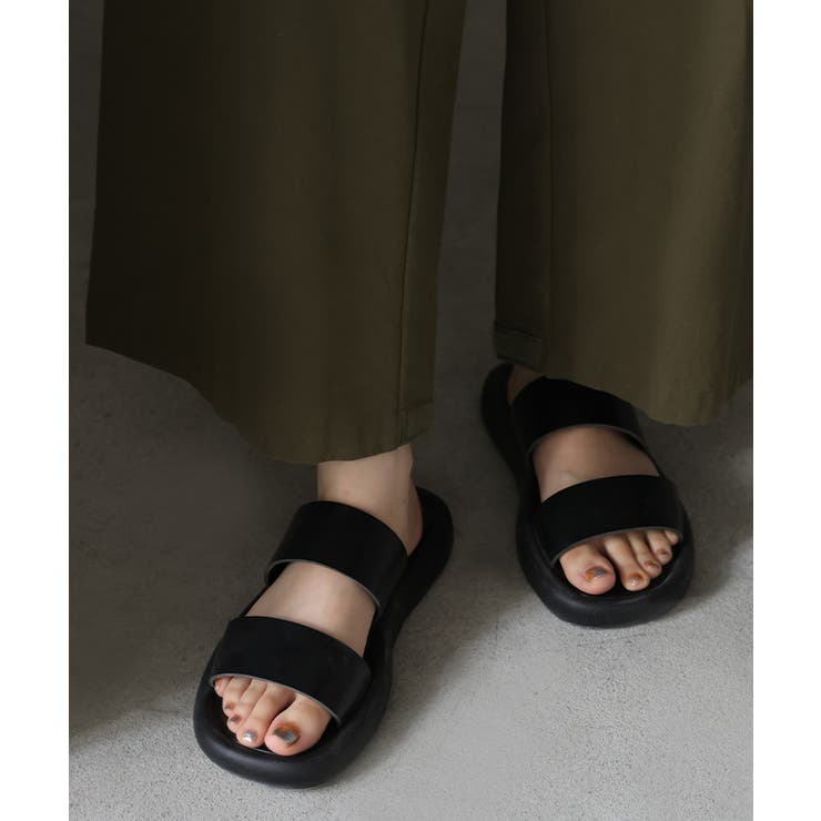 VIP価格☆キャンバススライドサンダル フラットサンダル サンダル フラット スライドサンダル[品番：HHHW0004296]｜HUG.U