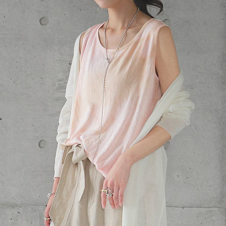 シェルピンク | タンクトップ  レディース タイダイ柄 ノースリーブ レイヤード インナー | HUG.U