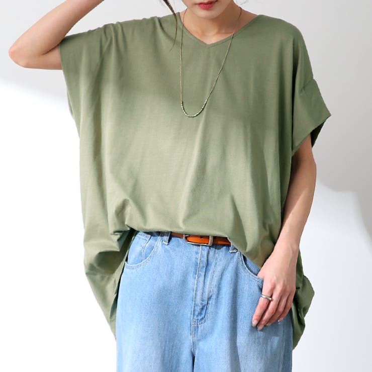 オリーブ(Vネック) | Tシャツ レディース 二の腕カバー | HUG.U