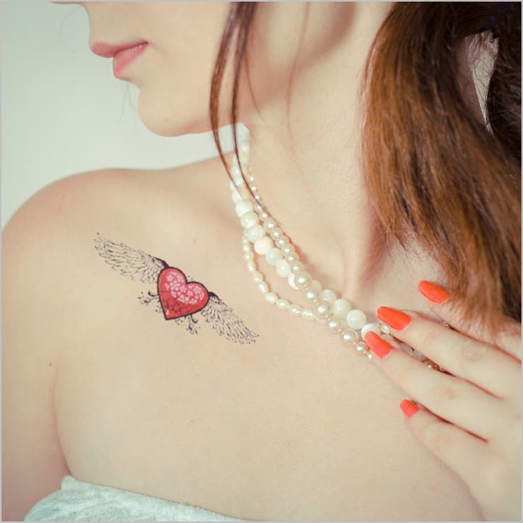 タトゥーシールエンジェルウィングハート 羽根[品番：PW000002623