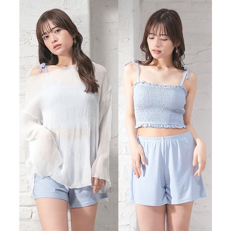 オフ×サックス | 水着 ３点セット トップス | Honeys