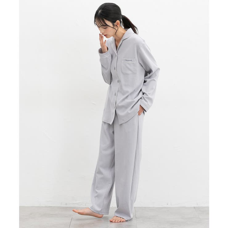 白のポリエステルルームウェアセット ルームウェア 部屋着 上下セット[品番：HNSW0010390]｜Honeys