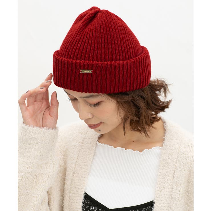 レッド | 帽子 ニット帽 プレート付き | Honeys