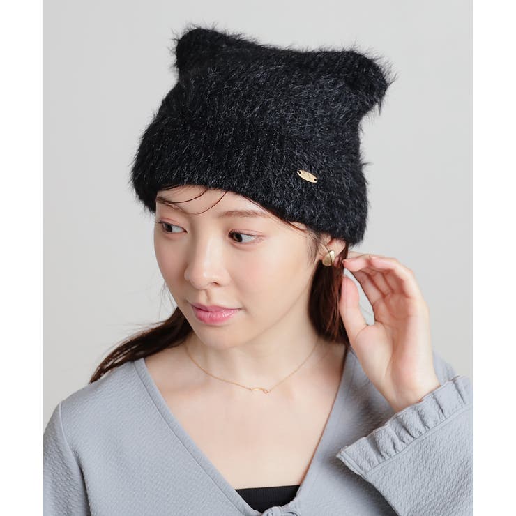 クロ／ネコ | 帽子 ニット帽 ネコ耳 | Honeys