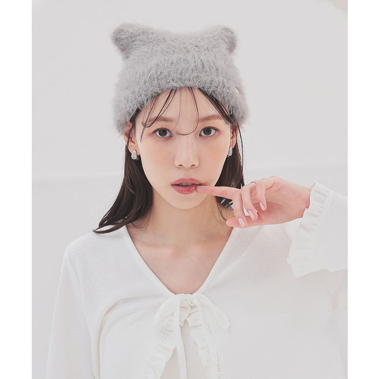 グレー／ネコ | 帽子 ニット帽 ネコ耳 | Honeys