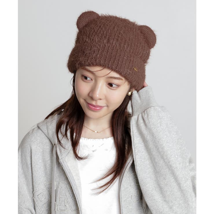 ブラウン／クマ | 帽子 ニット帽 ネコ耳 | Honeys