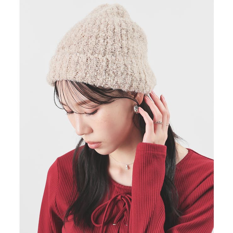 杢ベージュ | 帽子 ニット帽 リブ編み | Honeys