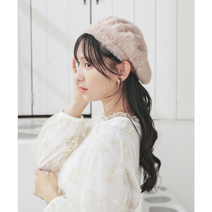 帽子 ベレー帽 パール調ビジュー付き | Honeys | 詳細画像8 