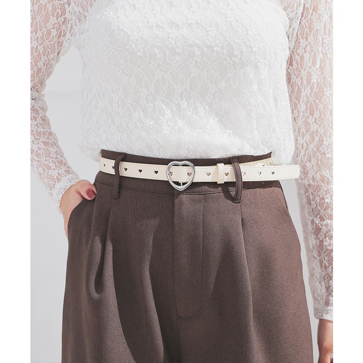 アイボリー | ベルト ハートホール ハートバックル | Honeys