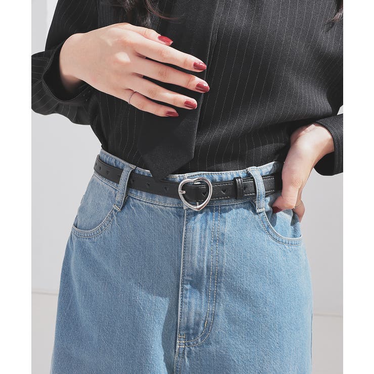 ブラック | ベルト ハートホール ハートバックル | Honeys