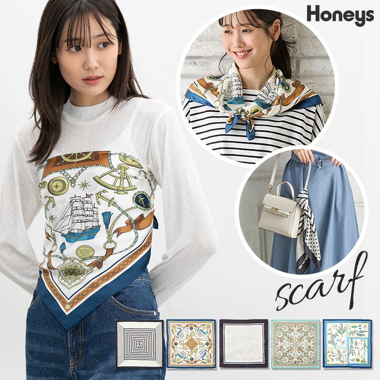 スカーフ サテン 幾何学柄 | Honeys | 詳細画像1 