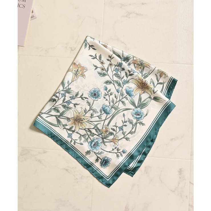 グリーン花柄 | スカーフ サテン チェーン柄 | Honeys