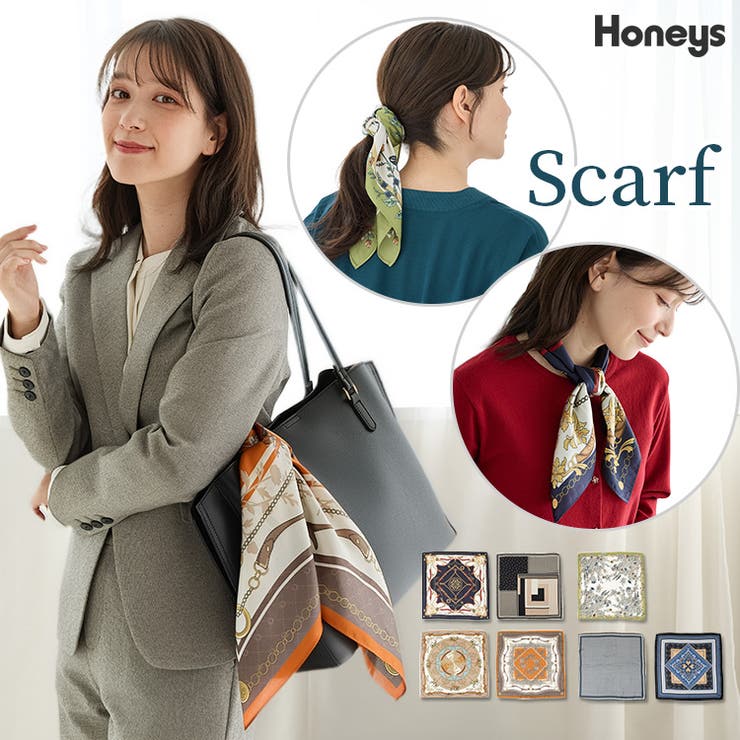 スカーフ ヴィンテージ柄 サテン生地 | Honeys | 詳細画像1 