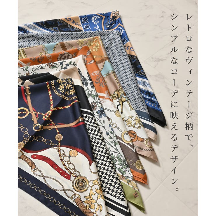 スカーフ ヴィンテージ柄 サテン生地 | Honeys | 詳細画像2 