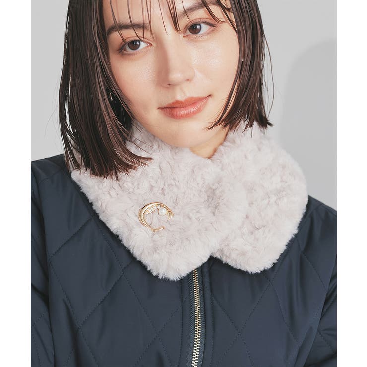 グレージュ | ティペット ブローチ付き フェイクファー | Honeys