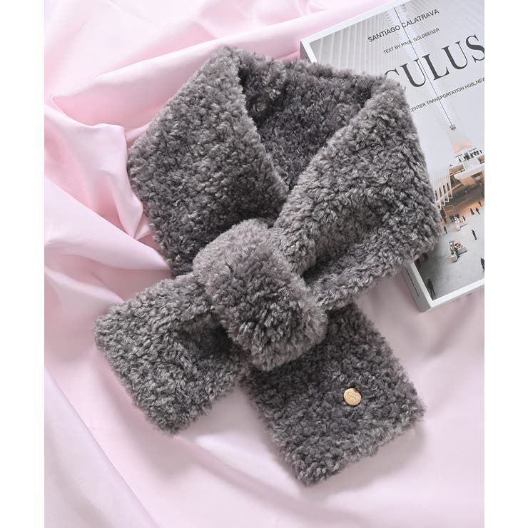 チャコール | ティペット チャームプレート付き プードルフェイクファー | Honeys