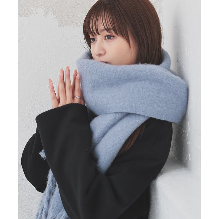 ブルー | マフラー 太フリンジ 無地 | Honeys