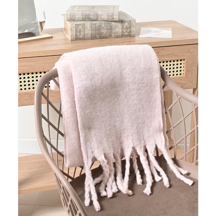 ライトピンク | マフラー 太フリンジ 無地 | Honeys